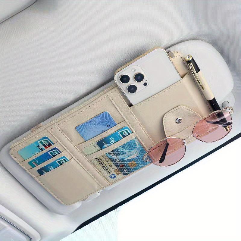 Car Sun Visor Organizer, Eyeglass Holder Multifunctional Sun Visor Storage Bag Suitable for Fashion Glasses, Cards, Car Bill Clip ID Holder