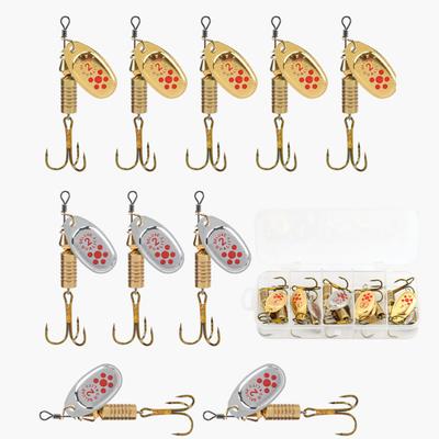 10Pcs 6.3CM/7G Spinner Blade Lure with Hook Hard Metal Spinnerbait Rotating Sequin Lure Rig Saltwater Freshwater Walleye Bass Fishing Accessories