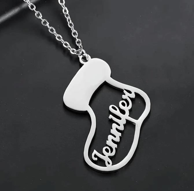 304 Stainless Steel Name Necklace with Christmas Pendant - Unique Design Clavicle Chain Gift for Couples
