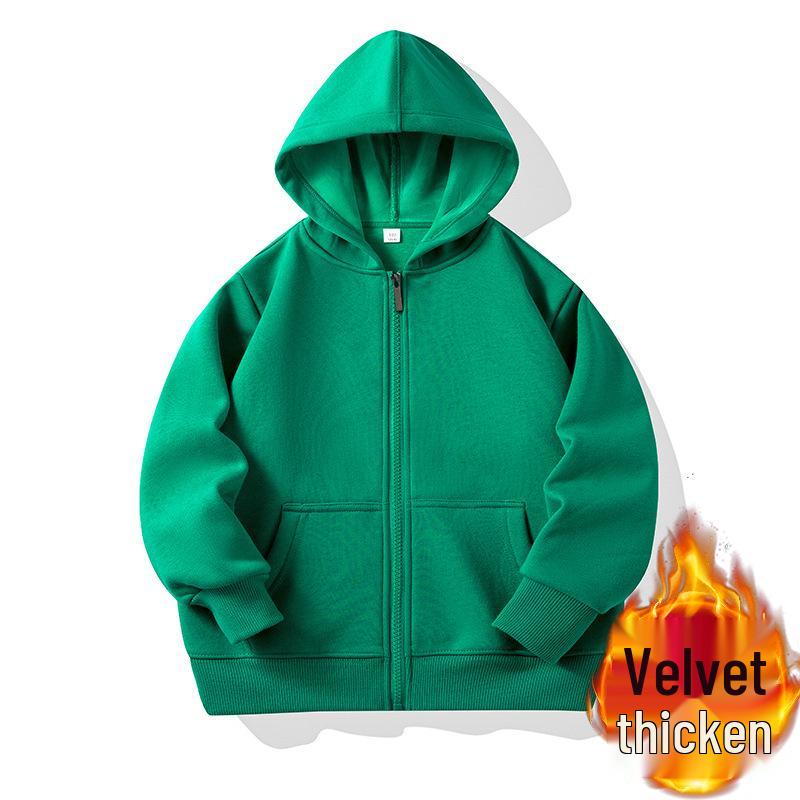 Children's Fleece Lined Zip-Up Hoodie with Patch Pockets - Solid Color, Customizable for School or Class Uniforms