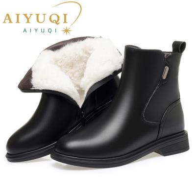 Mode AIYUQI Stiefeletten Damen Echtleder 2025 Neu Britischer Stil Damen Winterstiefel Wolle Warm Große Größe Damen Motorradstiefel
