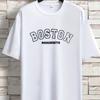 Men's Summer Loose Size 100% Cotton Trendy Boston Graphic Print Casual Fit Round Neck Short Sleeve T-shirt Top