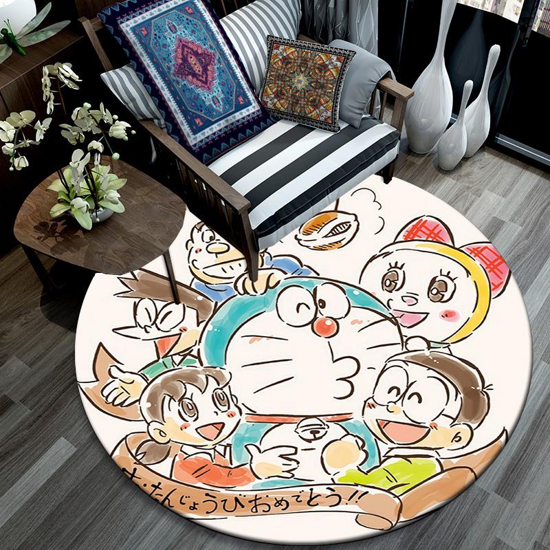 Doraemon Round Area Rug,Carpet Rug for Living Room Bedroom Sofa Playroom Decor,Non-slip Floor Mat