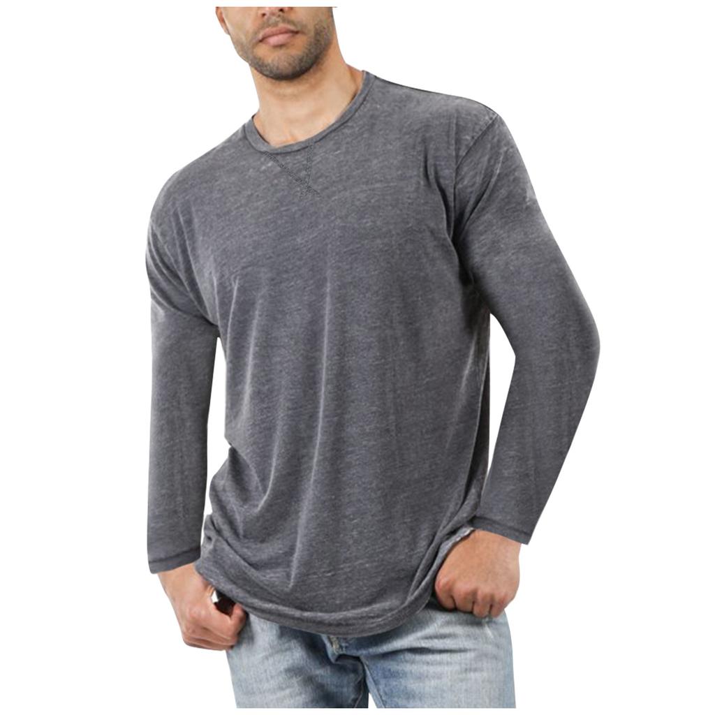 Solid Color Slim Top Men'S Casual Pullover Round Neck Long Sleeve T-Shirt