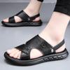 New Summer Genuine Leather Men Sandals Black Khaki Outdoor Casual Sandals Cowhide Beach Shoes Two Uses Men's Sandals Slippers