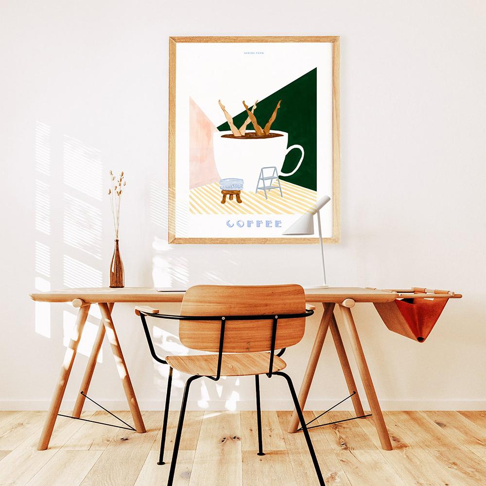 Kaffeplakat Lerretsmaleri God Morgen Kaffe Svømmer Dypdykk Trykk Moderne Nordisk Veggkunst Bilder til Kjøkken Hjemmedekor