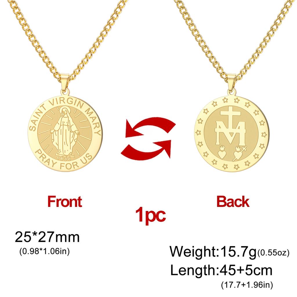 Virgin Mary Medal Necklace Stainless Steel Christian Believer Blessing Pendant Necklace Double Sided Amulet Jewelry Gift