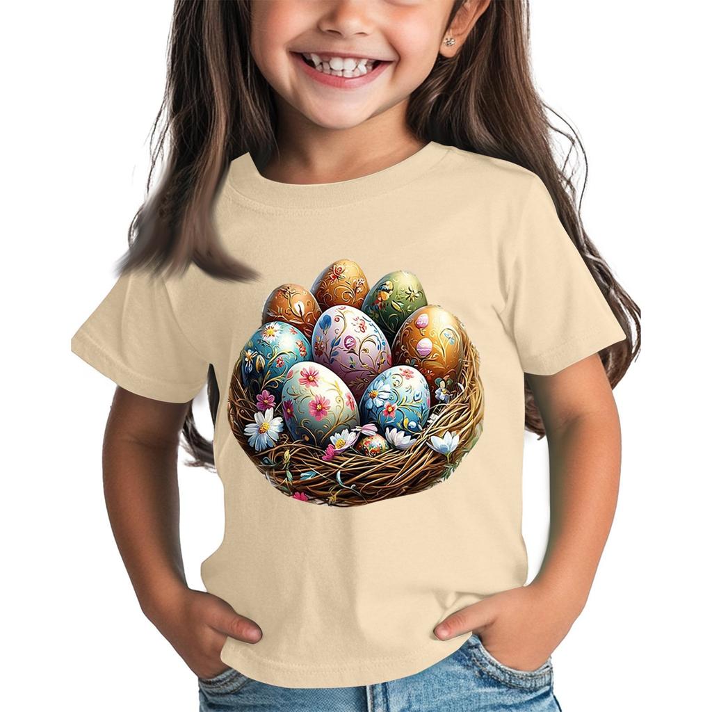 Children's Tops Boys Girls Easter Print Short-sleeved T-shirt Tops Bottoming Shirt