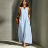 Women's Sleeveless Halter Neck Maxi Dress Loose Fit Solid Casual Long Dress
