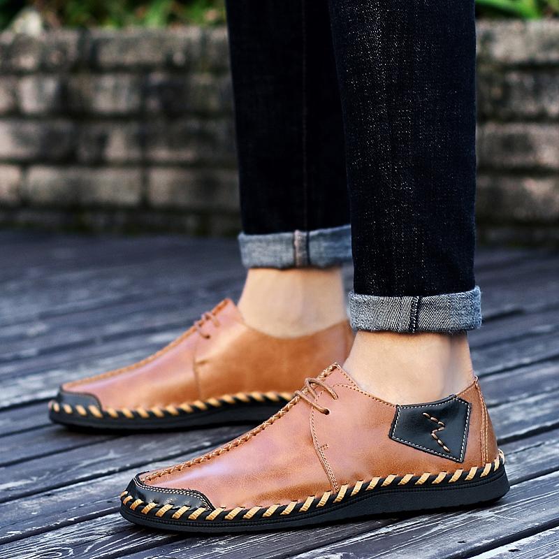 Fashion Men Casual Leather Shoes Comfortable Anti slip Flat Shoes Soft Leather Shoes Hot Sales  of Men handcrafted Shoes In Large Size