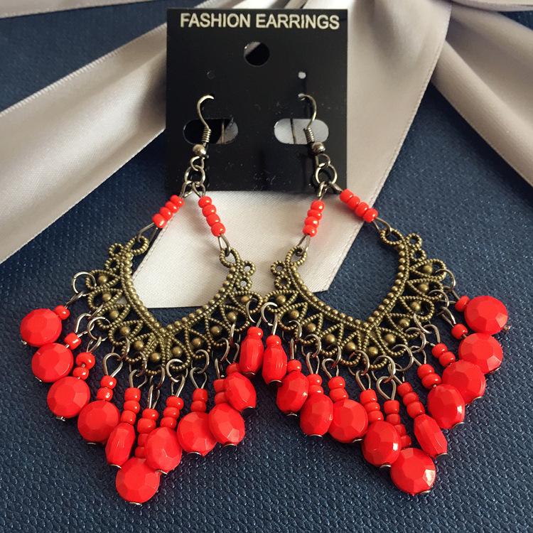 Popular earrings Bohemian retro fringed long beaded earrings colorful earrings women