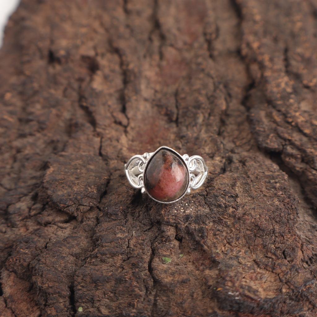 Black Rhodonite Stone Sterling Silver New Eternity Mother Gift Boho Ring Jewelry RR-46-25