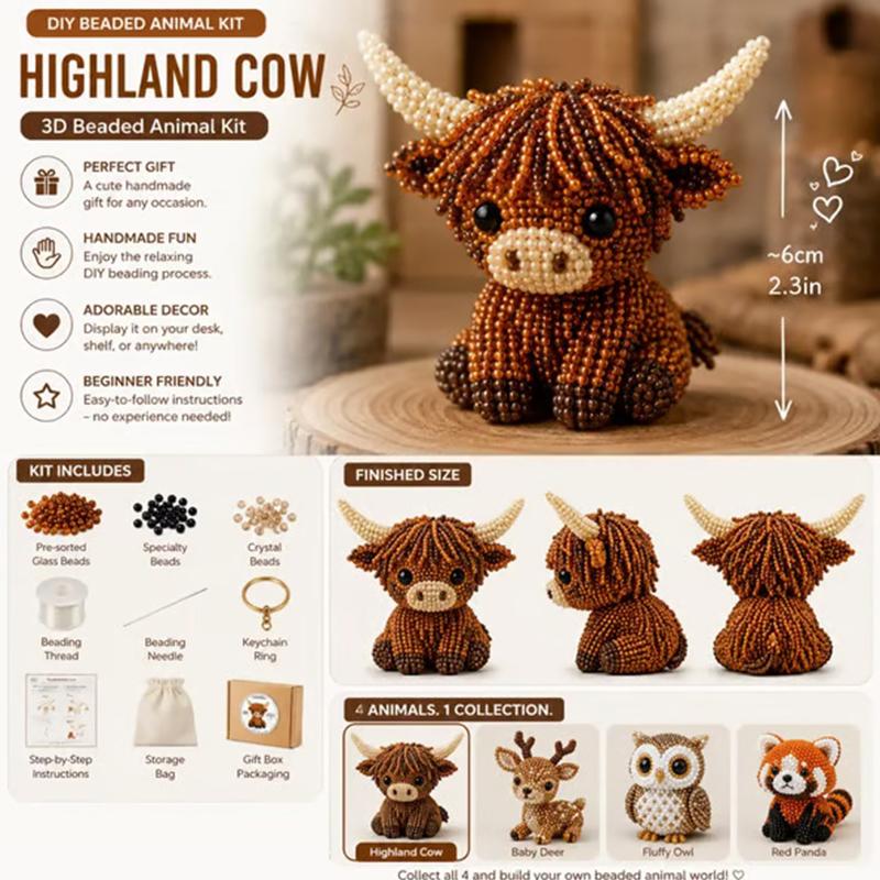 Kit Artigianale Animale con Perline 3D Nessuna Esperienza Richiesta Set di Perline Animali Fai-da-te per Principianti Divertente Hobby per Alleviare lo Stress per Adulti Adolescenti