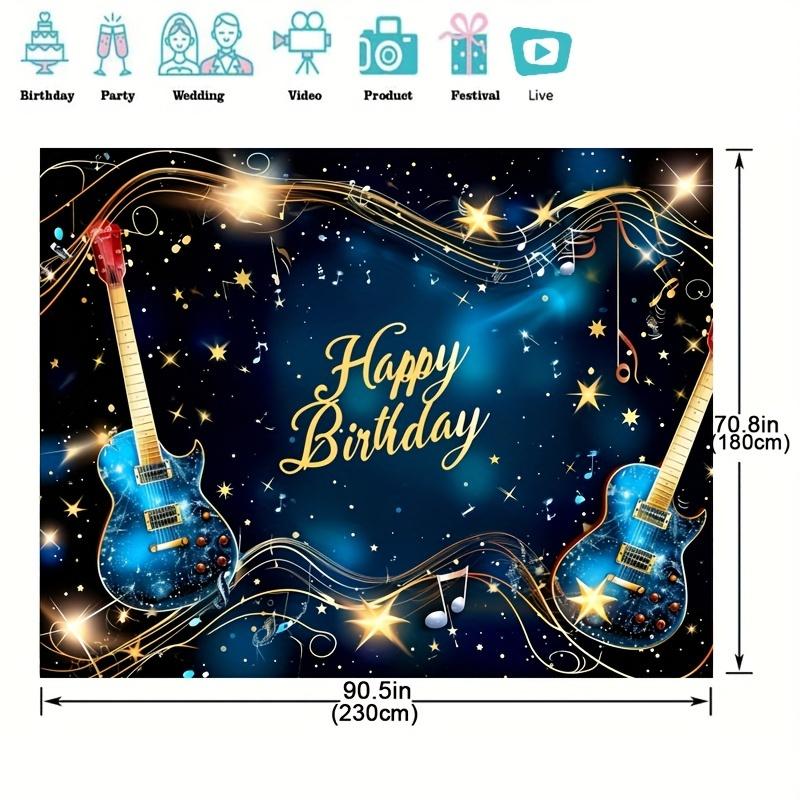 Music notes, guitar, happy birthday background, rock party decoration banners, music, birthday photography background 100X150cm