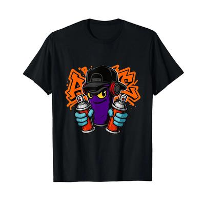 Graffiti Mascot With Spray Cans Urban Style T Shirt Vintage Washed Top For Everyday Wear Streetwear Fashion Comfortable Casual