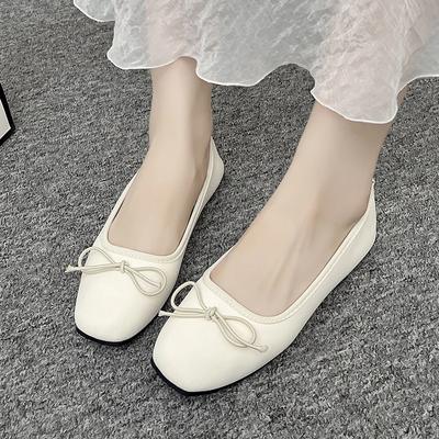 Neue Mode Einfarbig Quadratische Zehenpartie Slipper Damen Flats Schleife Flacher Ausschnitt Schlichter Alltagsstil Damen Flats