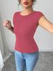 European-American Fashion Women's Solid Color Slim Fit Round Neck Short Sleeve Bodycon T-shirt