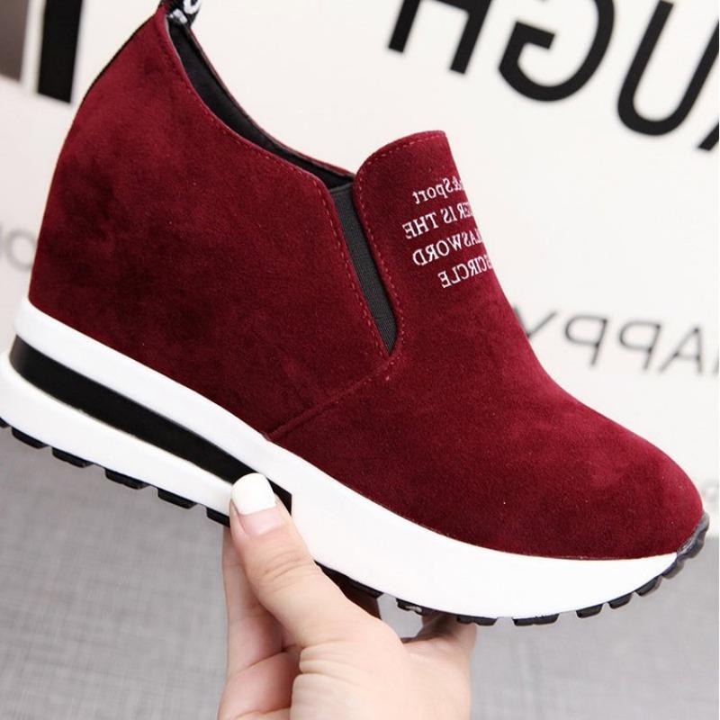 Deep bevel heel solid color women's shoes autumn new one-pedal lazy shoes heightening casual shoes
