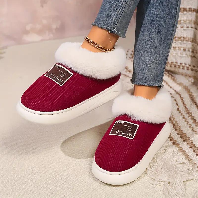 Women's Winter Street Platform Shoes Female Home Boots With Corduroy Cozy Plush-Lined Slippers Outdoor Warm Slip On Wool Sandals