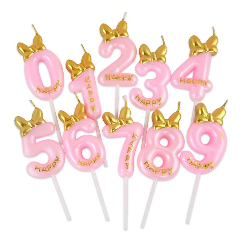 Pink Birthday Candle 0-9 Number Cake Topper Candles for Kids Baby Girls 1st Birthday Party Decoration Supplies DIY Baking Tools