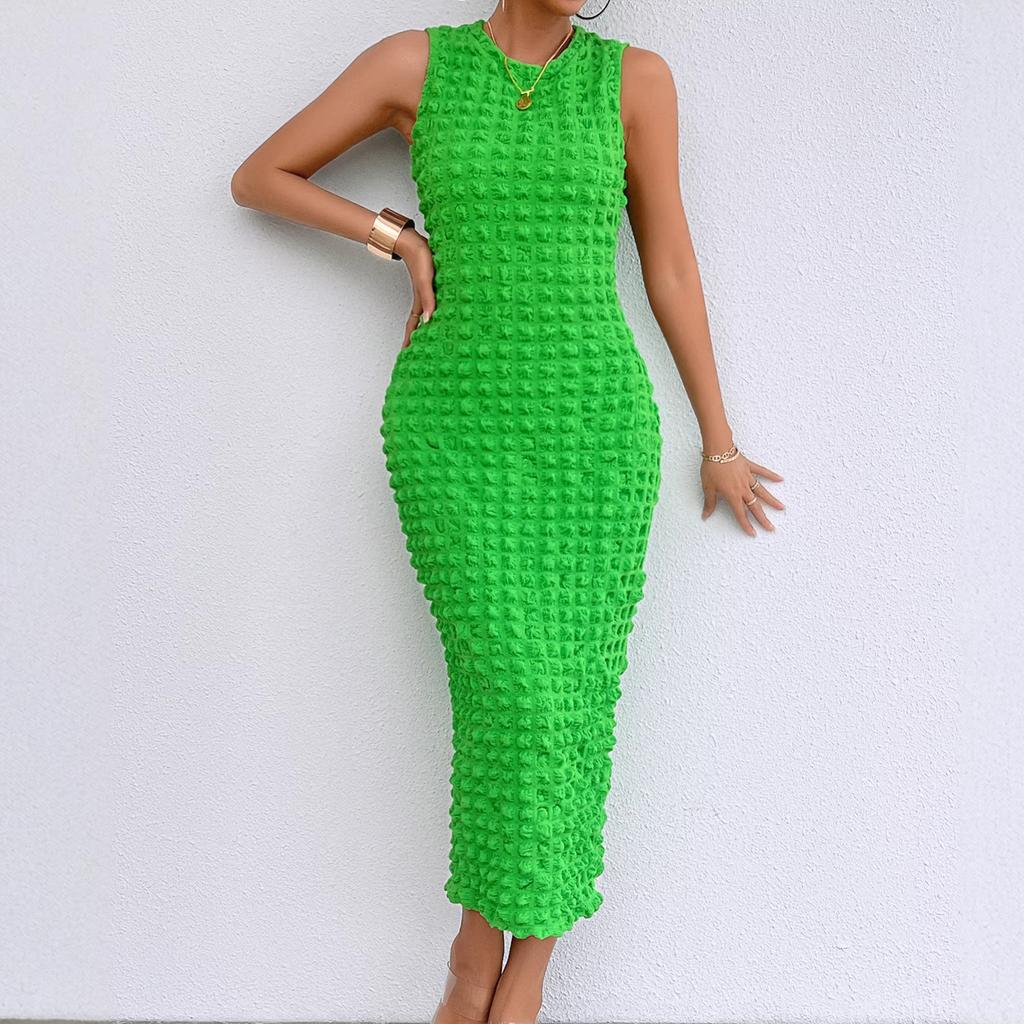 Echte Aufnahme Mode Popcorn Schlankes Kleid Blasen Elastischer Stoff Ärmelloses Kleid Damen