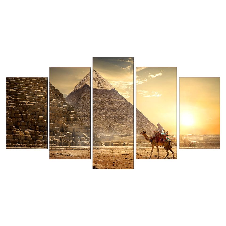 Wall Art Modular Pictures HD Printed 5 Panel Ancient Egypt Pyramid Home Decor Living Room Modern Canvas Painting