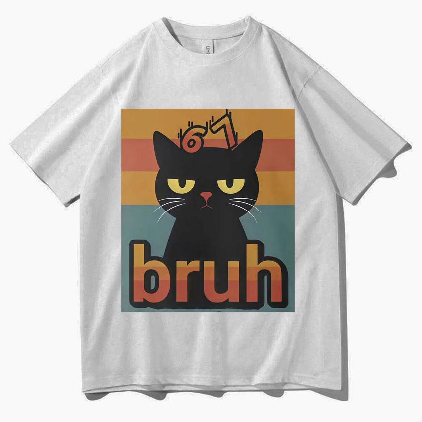 Funny Cat Six Seven Graphic Tee Unisex Summer Gothic Short Sleeved Aesthetic Y2k Clothes Casual Cozy Tshirt Streetwear Teenagers
