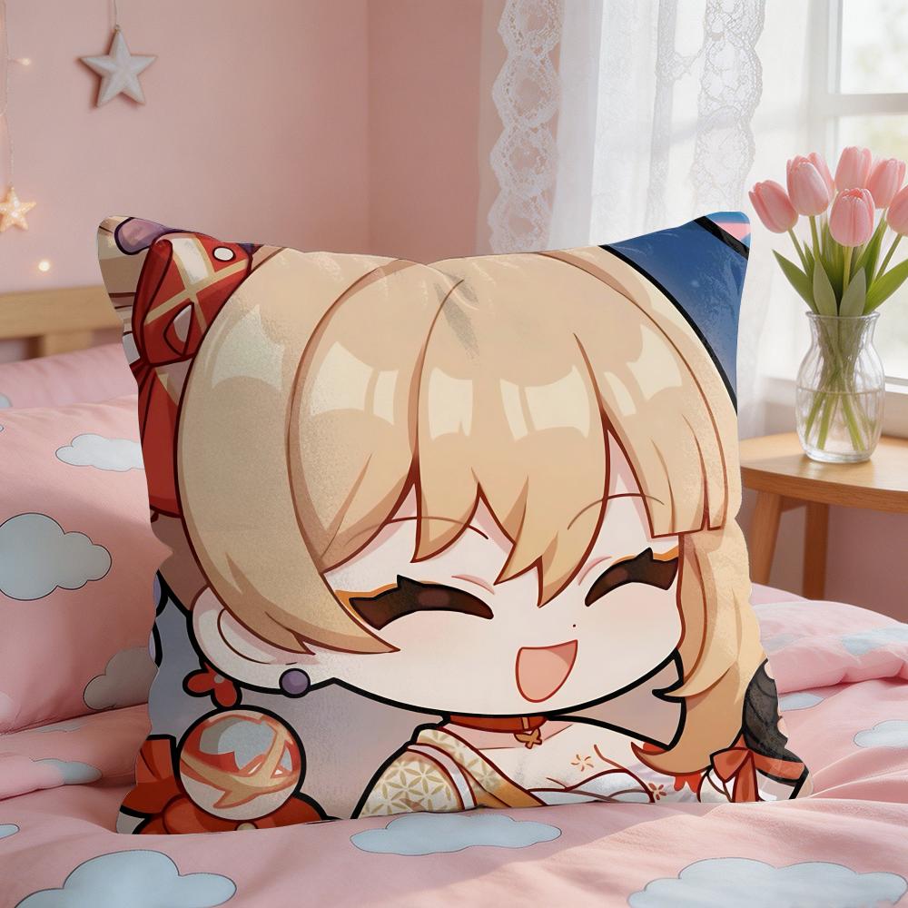 Yoimiya Cute Genshin Impact Cushion Cover Square Short Plush Pillow Case Living Room Sofa Home Decor Funda X