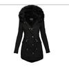 Women's Solid Color Thickened Warm Parka, Fur Collar Hooded Mid-Long Winter Cotton Padded Coat for European American Autumn Winter