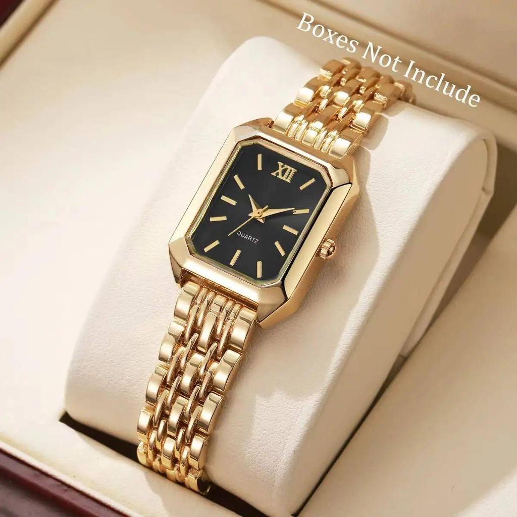 Women's Quartz Wristwatches Rectangle Ladies Fashion Golden Clock Top Luxury Gifts Bracelet Watches for Wife, Family, Friend