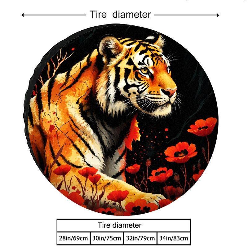 Domineering Tiger Flower Tire Cover Polyester Spare Wheel Protector Durable UV Resistant