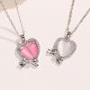 Korean Style Cat's Eye Heart Bow Pendant Necklace for Women