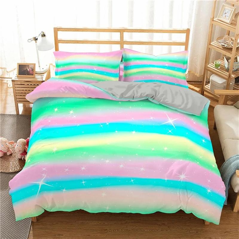 Rainbow Printing Bedding Set Colorful Stripe Comforter Cover Soft Bedding Set Twin King Queen Size 2/3pcs Polyester Quilt Cover