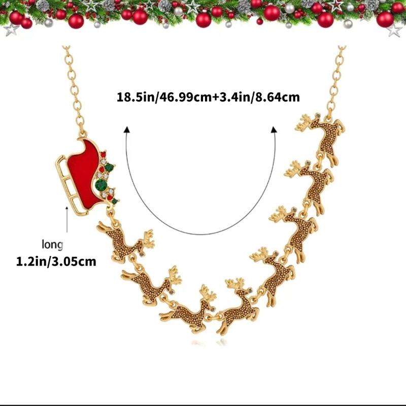 Festive Reindeer Necklace Handmade Chain Choker Adjustable Sled Elk Pendant Neckchain Accessory for Christmas Parties
