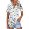 Moda Donna Casual Risvolto Manica Corta Stampa Camicia Top da Donna con Scollo a V