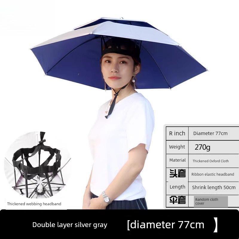 Head-Mounted Umbrella, Double-Layer Umbrella Hat, Windproof, Rainproof, Fishing, Sun Protection, Large Overhead Umbrella Hat, Outdoor Sunshade for