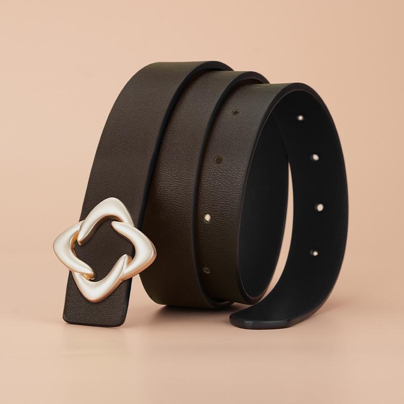 Women's Cowhide Belt Formal Suit Casual Pants Belt Women's Waist Belt Slim Flower Smooth Plate Buckle