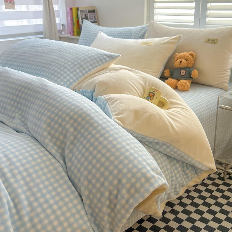 Winter Milk Fleece Bed Four-piece Set Thickened Coral Fleece Bed Sheet Quilt Cover Three-piece Bedding