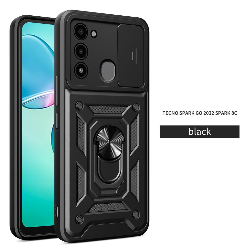 For Tecno Spark 8C Case Tecno Spark 9 Cover Spark Go 2026 Magnetic Ring Holder Armor Phone Case Slide Camera Protect Back Cover