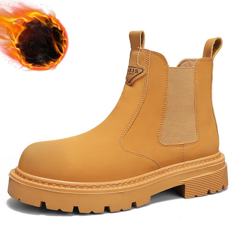 

Мужские зимние теплые ботинки для снега, повседневные удобные ботинки до щиколотки, нескользящие высокие рабочие ботинки для ходьбы с подкладкой из искусственного меха, ботинки челси из искусственной кожи для мужчин 44