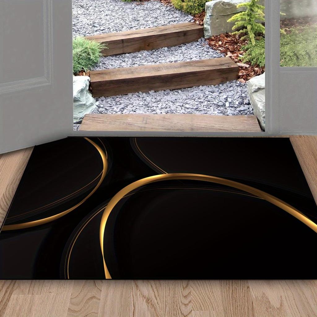 Modern Luxury Black and Gold Abstract Area Rug 3D Geometric Carpet for Living Room Bedroom Non-Slip Washable Floor Mat