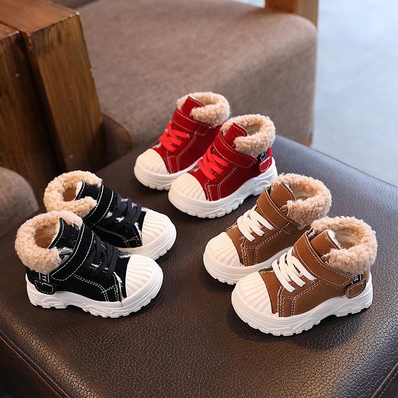 Dětské zateplené kozačky Zimní chlapecké Plus Silnější sametové Bavlněné Boty Dívčí Vodotěsné Krátké kozačky Dětské bavlněné kozačky