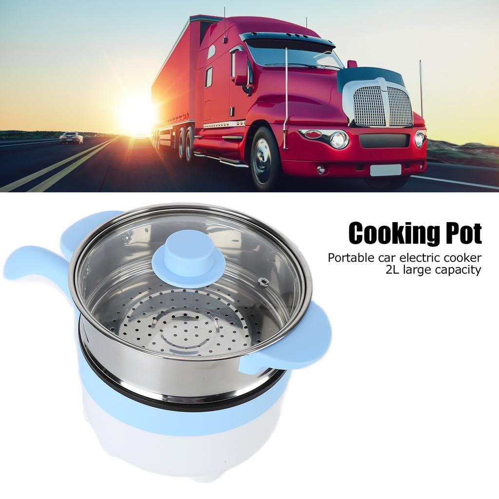 Mini 2L 24V Car Truck Non-stick Multifunction Electric Cooking Skillet with Streamer for Soup Fry Stew Cook Hot Pot
