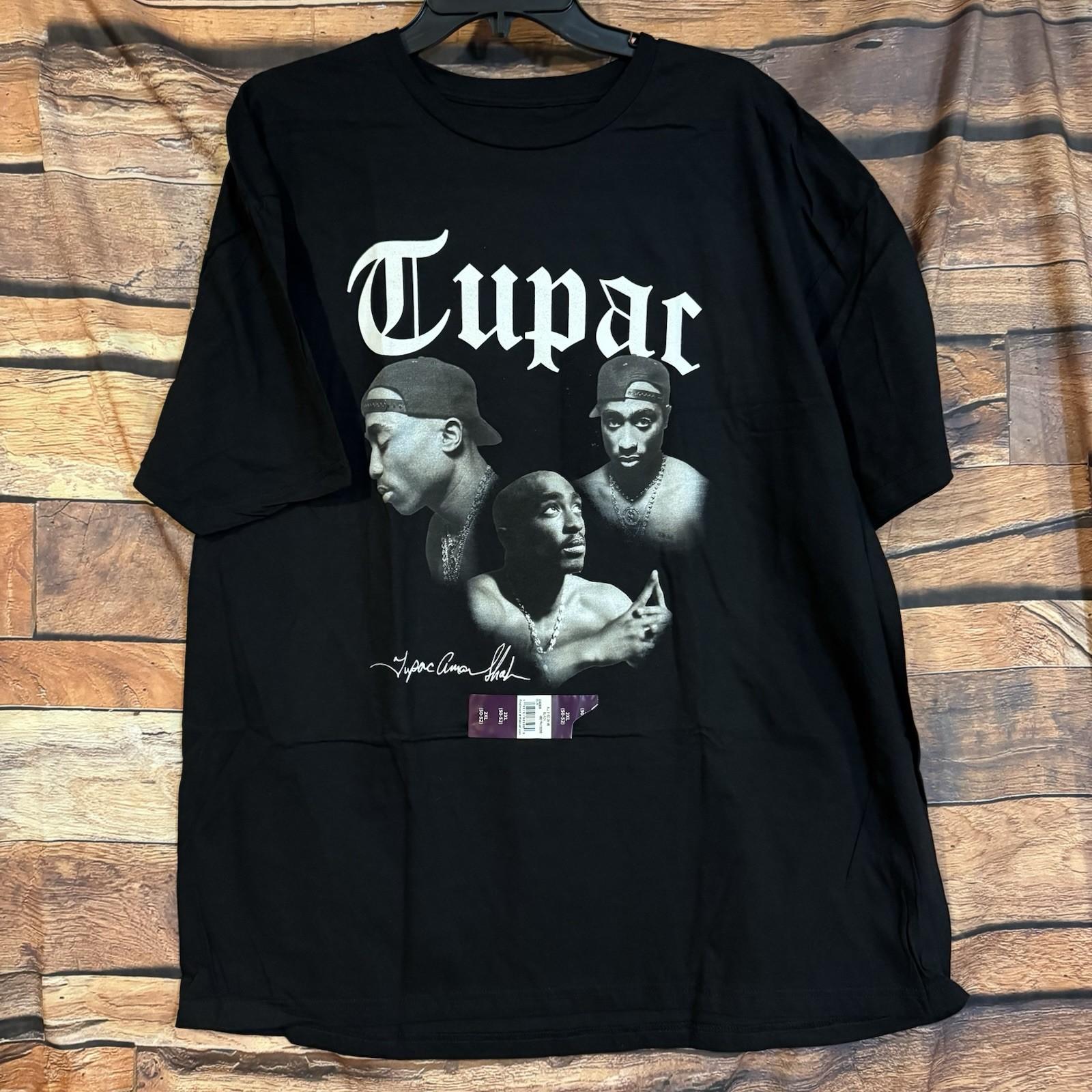 2PAC Tupac Shakur 3 Faces Graphic Men s Black 2XL Cotton New with Tags Unisex T-Shirt XXXXL