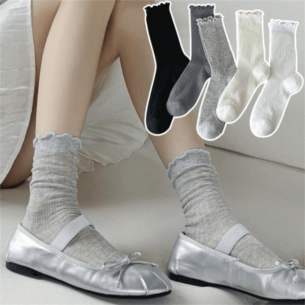 Spitze Netz Mid-Tube Socken Aushöhlen Rüschen Baumwollsocken Süße Lolita Socken Prinzessinnenstil