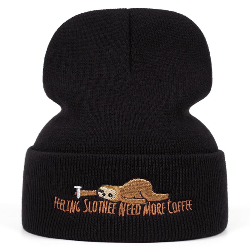 Cute Sloth Embroidery Knitted Cap For Autumn And Winter Outdoor Women Men Warm Beanie