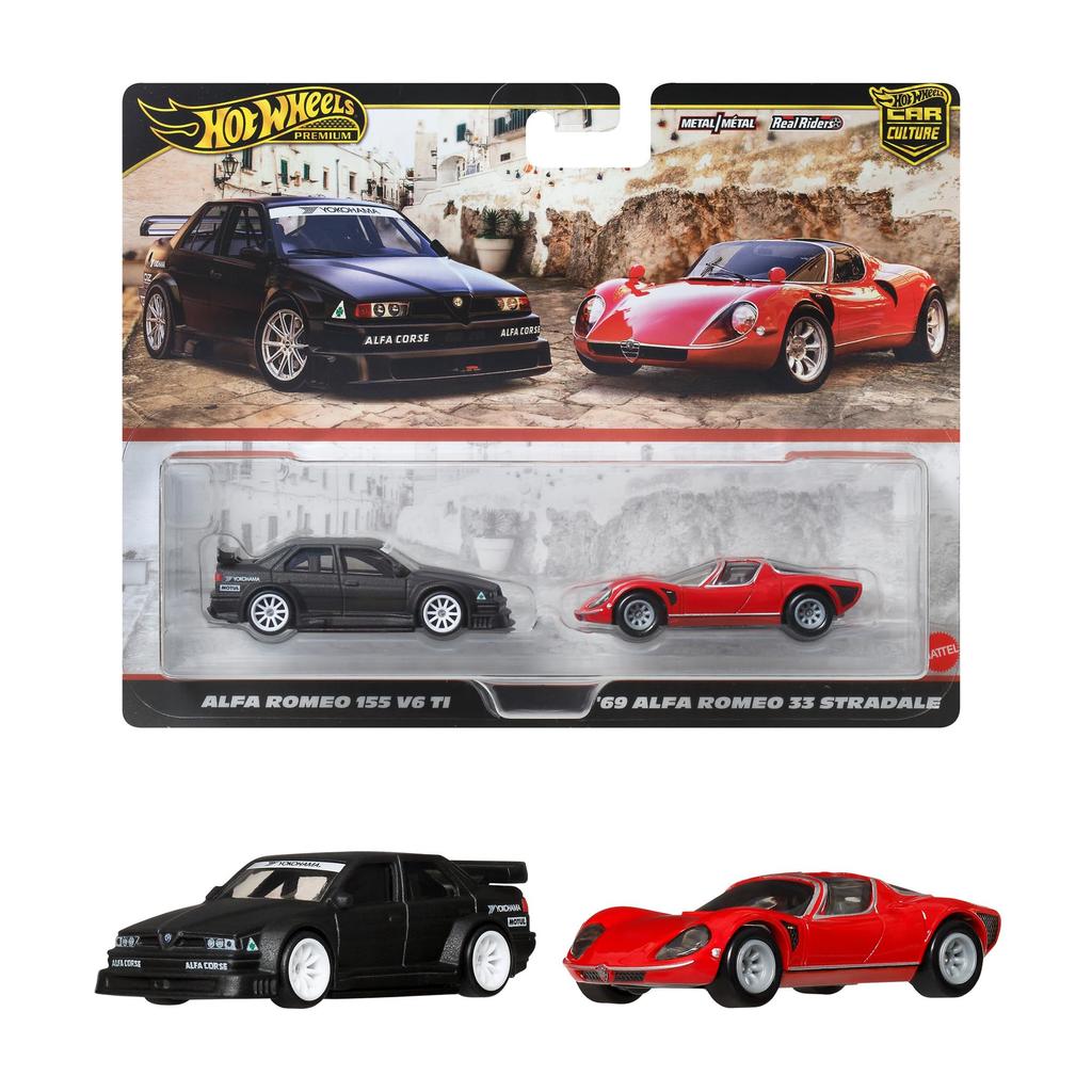 Hot Wheels Premium Alfa Romeo 155 V6 TI Alfa Romeo 33 Stradale Vehicle Model Ages JBK95 2-Pack / '69 Cars, 3+, Multi-Purpose,