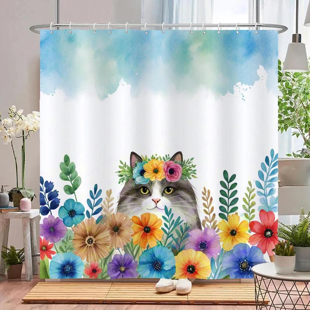 Lovely Floral & Animal Print Shower Curtain with Hooks, Water-Repellent Privacy Screen  Quick To Hang & Machine-Washable