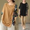 Vintage Print Patchwork Tops Summer Short Sleeve Irregular Loose Plus Size Casual T Shirts Fashion Elegant Women Clothing