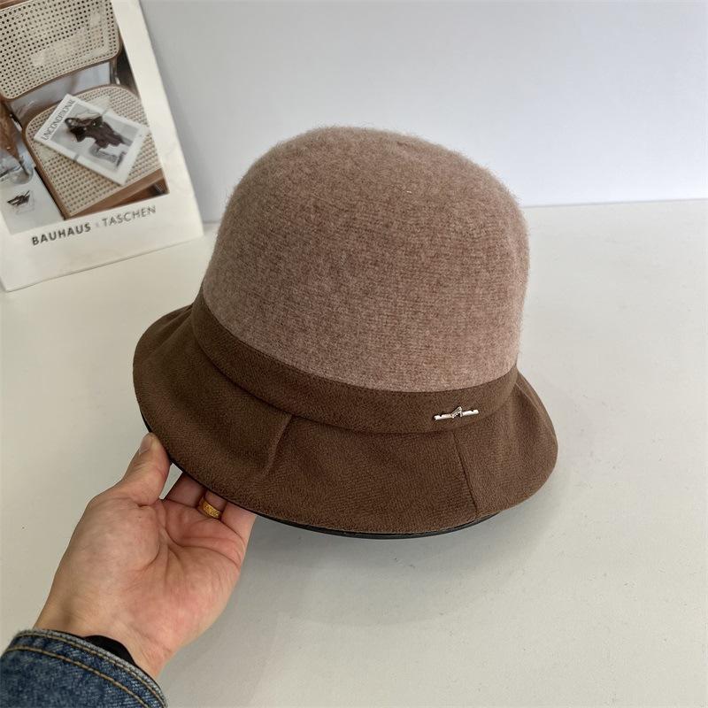 

Осень и зима новая шляпа-ведро женская плиссированные поля универсальная шерстяная смесь зимняя теплая темпераментная элегантная шляпа-панама M（56-58cm）